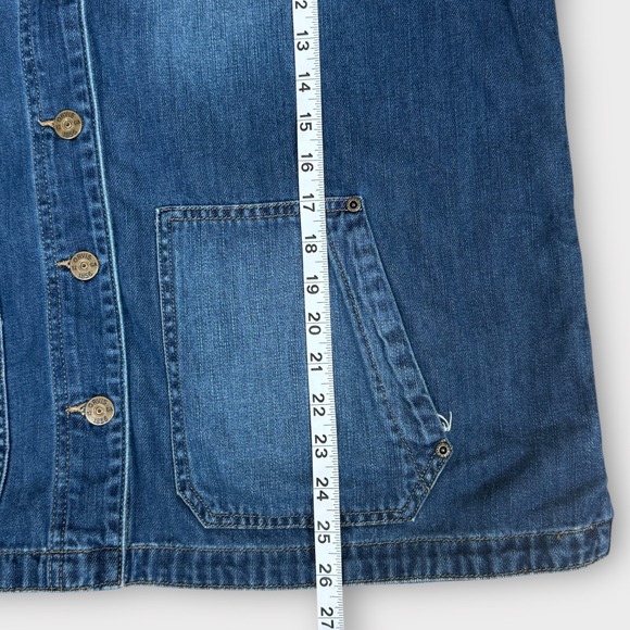 ORVIS Women's Denim Barn Chore Jacket Blue Style Utility Pockets Dark Wash XL - Picture 7 of 9